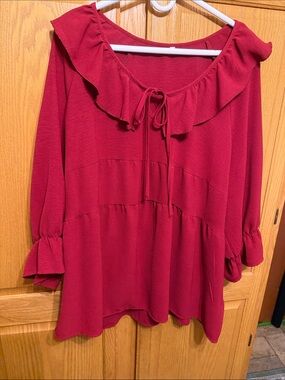 Women's Ruffle Tie-Neck Blouse - burgundy